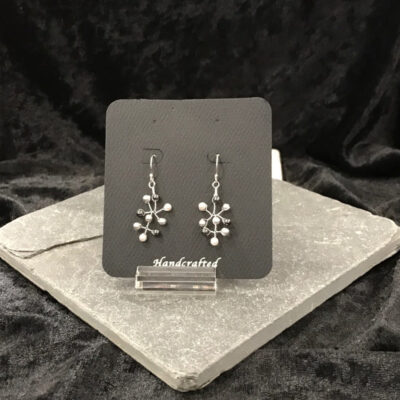 A pair of earrings sitting on top of a card.