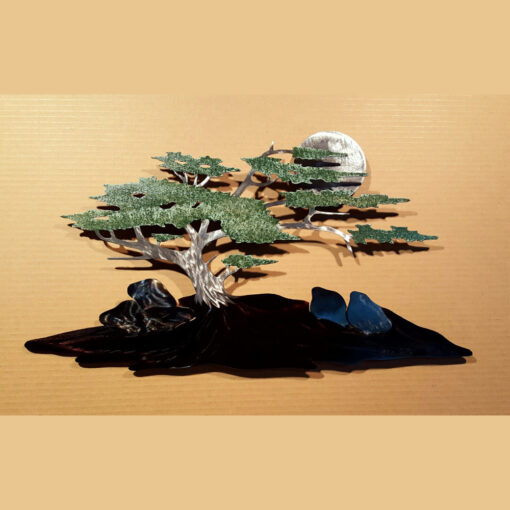 A bonsai tree with the moon in the background.