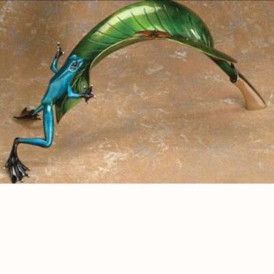 A lizard with long legs and a green tail.