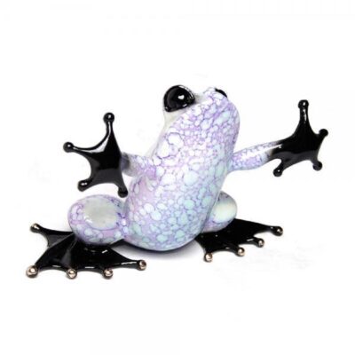 A white frog with black spots on its back