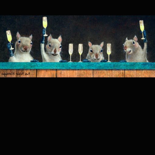 A painting of four mice holding champagne glasses.
