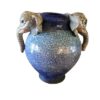 Blue ceramic vase with elephant handles.