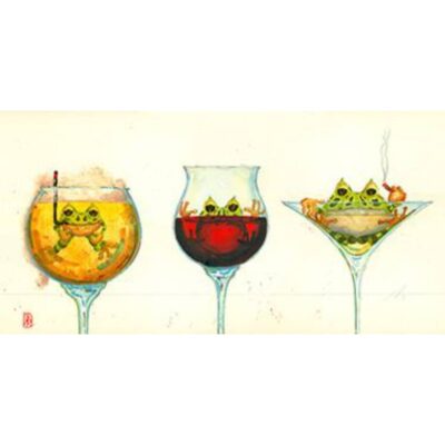 Three glasses of wine and a salad are shown.