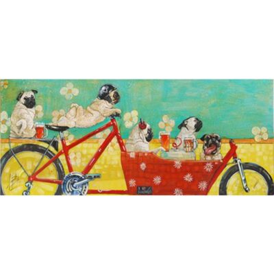 A painting of dogs in a bicycle basket