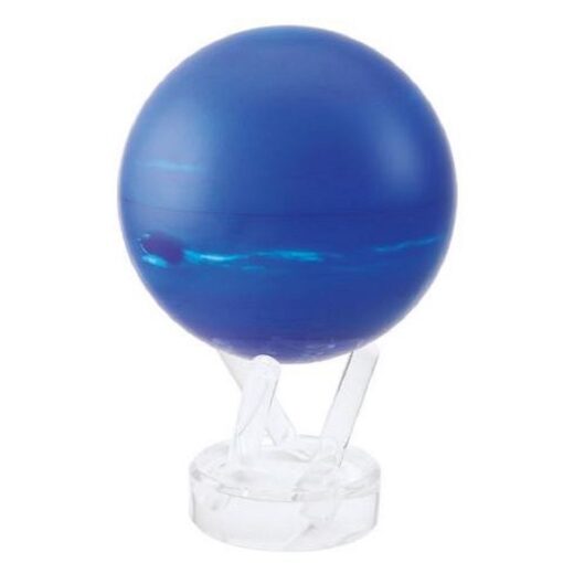 A blue ball on top of a clear stand.