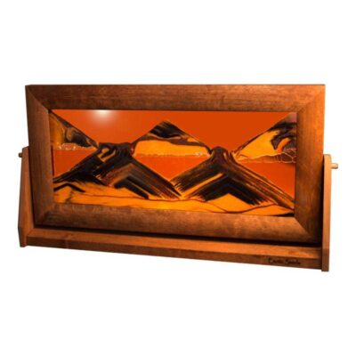 A picture of the front of a frame with a painting on it.